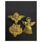 Gold Tone Angel Brooches