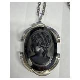 Black Cameo Pendant Necklace