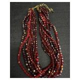 9 Strand Red Burgundy Necklace
