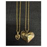 (2) Gold tone Necklaces w/ Heart Pendants