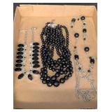 Black Stone necklace, black beaded necklace and