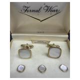 Swank Genuine Mother of Pearl Cuff Links & Hook