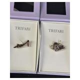 2 Trifari rhinestone brooch pins - shoe & teapot,