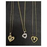 (3) Unmarked Heart Pendant Necklaces