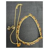 Amber Rhinestone Necklace & Earring Set & Choker