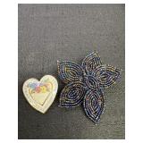 Multi color beaded flower & Heart Brooches