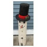 Wooden Post Snowman Christmas Decoration
