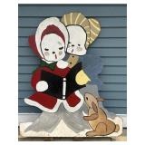 Vtg. Christmas carolers w/ bunny wooden sign for