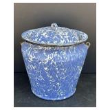 12' Blue & white swirl enamelware lidded pot