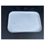 white enamelware tray w/ black trim