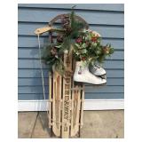 Speedaway runner sled w/ice skates & Xmas dec.