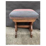 Antique oak stool w/ upholstered seat