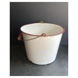 11.5' White w/ Red Trim Enamelware Bucket