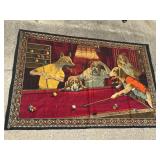 Tapestry scene of dogs playing pool
