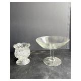 Vtg Glass Compote Pedestal Dish & Candle Holder