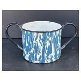 Blue & white swirl enamelware cup w/ handles