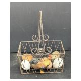 Wire Farmhouse Egg Basket & Wooden Eggs