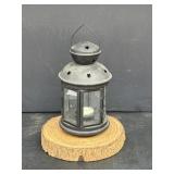 Candle Lantern & Decorative Wood Slab