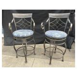 2 Swivel brushed metal bar stools