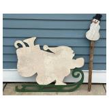 Santa in Sleigh wooden cutout & snowman on a