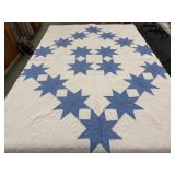 Blue & White 8 point Star Quilt- 88x72