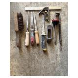 Hand saws, pry bar, level, Craftsman file