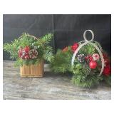 (2) Christmas decor centerpieces in basket &