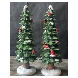 (2) 12.5in Christmas tree w/ snow & cardinals