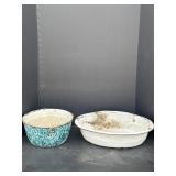 Blue Swirl Enamelware & White Basin