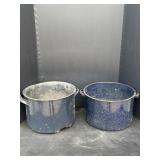 (2) Enamel Speckled canning Pots with holes