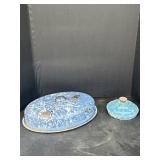 (2) Blue Swirl Enamelware lids