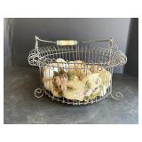 13.5' Wire egg basket w plastic & wooden eggs