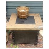 square propane fire pit table w/ red lava rocks