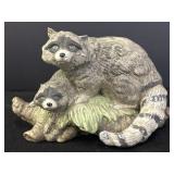 Ceramic mother raccoon & baby raccoon figurine