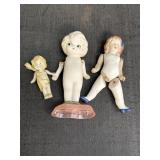 3 bisque porcelain dolls, 3 & 5in