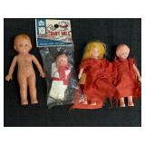 (4) Vtg baby dolls, possibly celluloid, 3-4.5in