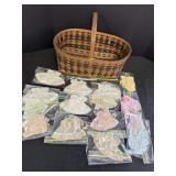 Baby doll clothes & hand-woven split wood basket