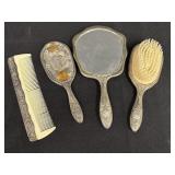 Vanity Set - hand held mirror, comb, brush