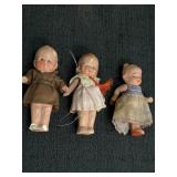 (3) 3in bisque dolls, jointed arms, marked Japan,