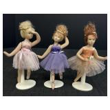 3 miniature poseable bisque porcelain ballerina