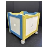 Wood rolling toy storage box,  white panels with