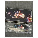 Elvis Presley pocket knife in tin case, 3in blade