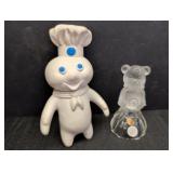 1988 Artmark glass Bear bell, Pillsbury Dough Boy