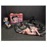 Betty Boop figurine, lunch pail, leather purse
