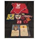 Boy Scout items, neckerchief and slide, patches