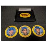 Baseball Cards album, 3 Jays baseball player discs