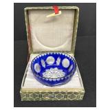 Cobalt blue cut-to-clear crystal decorative bowl