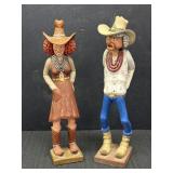 Hand Carved & Painted Cowboy & Cowgirl