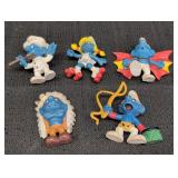 (5) Rubber Smurf Figurines marked Schleich