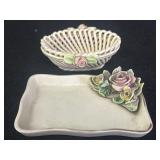 (2) Ceramic trinket dishes w/ rose designs